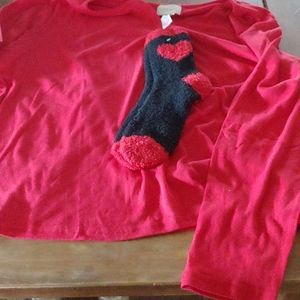 Red long sleeve cotton top with socks